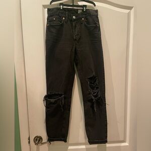 Black ripped mom jeans